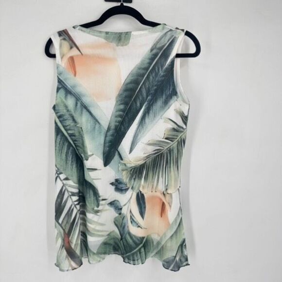NWT Clotheshead Layered Mesh Sleeveless Tropical Floral Top Small White Green - Picture 9 of 12